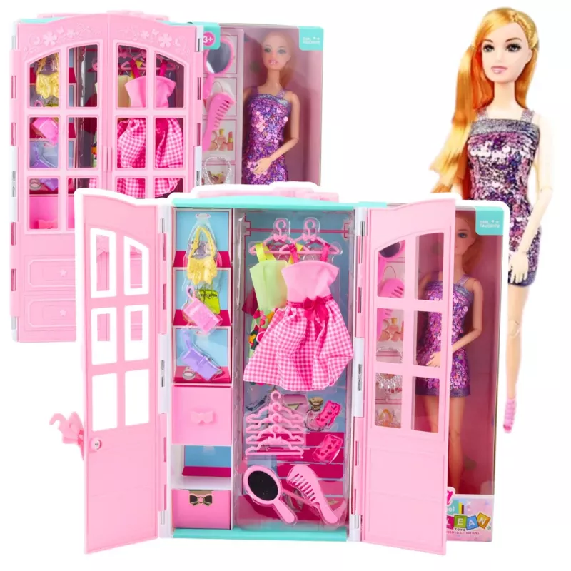 LEAN TOYS Leļļu komplekts ar garderobes aksesuāriem, apģērbu, modes tērpiem meitenēm