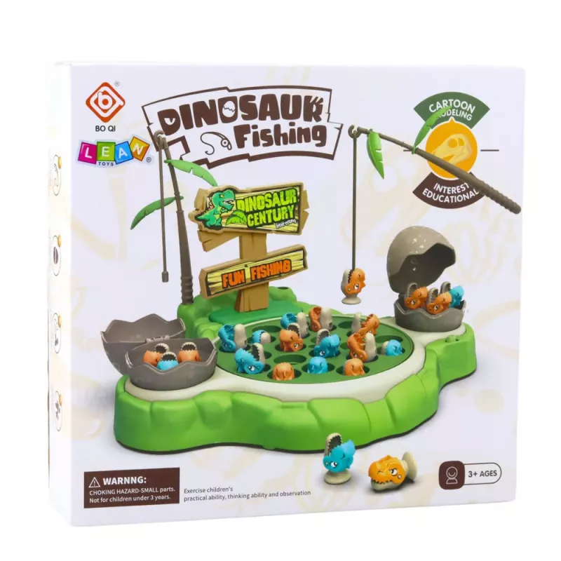 LEAN TOYS Arkādes spēle Dinozauru makšķerēšana ar magnētiskajiem kātiem un skaņām