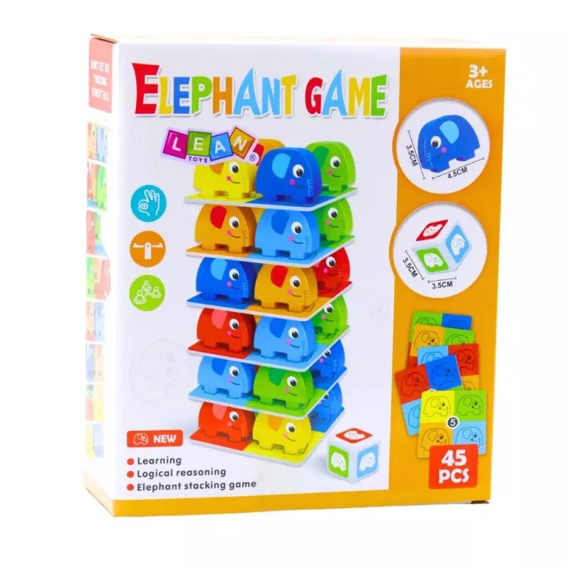 LEAN TOYS Ģimenes Arkādes Spēle Ziloņu Tornis Kraušana 45 Gabali