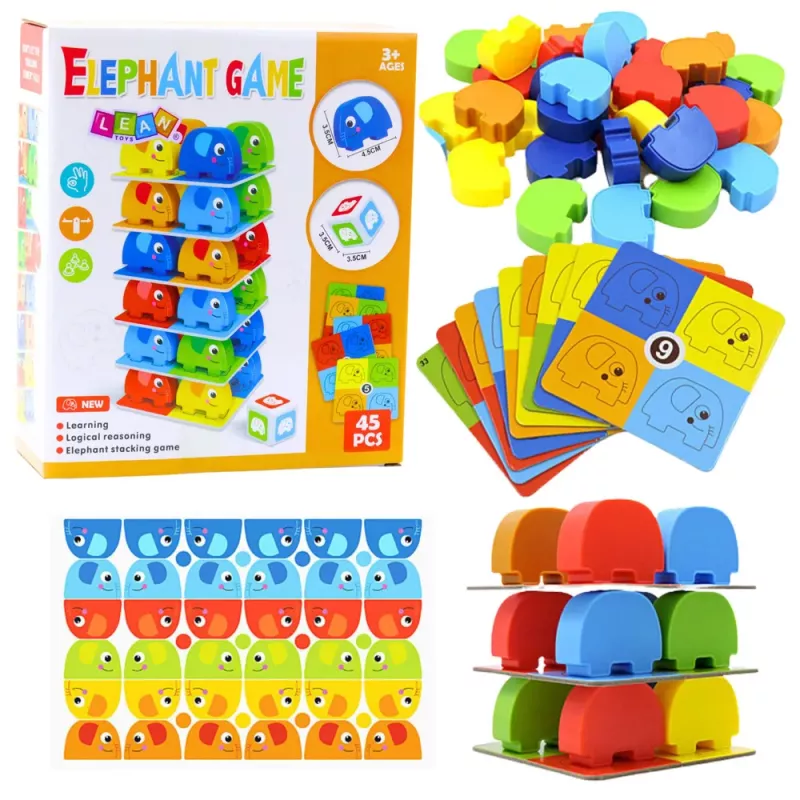 LEAN TOYS Ģimenes Arkādes Spēle Ziloņu Tornis Kraušana 45 Gabali