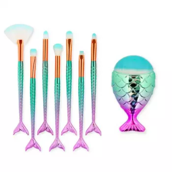 LEAN Mermaid Tail Makeup Brush Set Purple-Green 8pcs