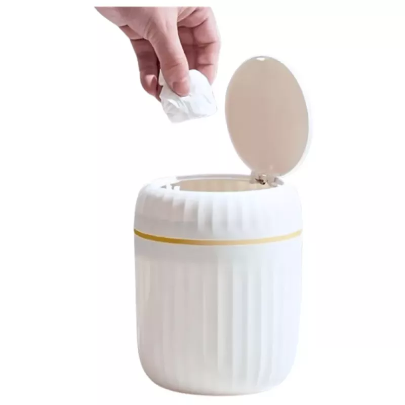 LEAN Mini Waste Bin Opening Lid Universal Elegant White