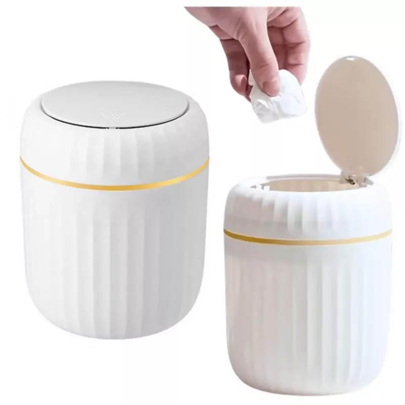 LEAN Mini Waste Bin Opening Lid Universal Elegant White