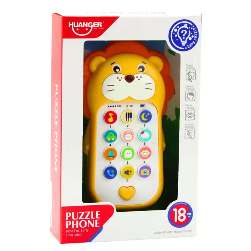 LEAN TOYS Interaktīvais izglītojošais telefons mazuļiem Skaņas Melodijas Dzeltenais Lauva