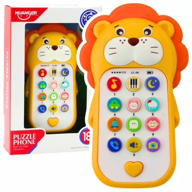 LEAN TOYS Interaktīvais izglītojošais telefons mazuļiem Skaņas Melodijas Dzeltenais Lauva