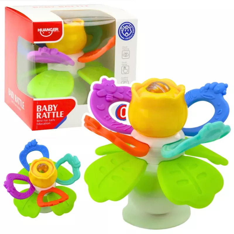 LEAN TOYS Sensory Toy Flower Rotating With Teethers and Suction Cup