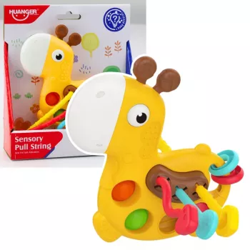LEAN TOYS Sensoriskā rotaļlieta Žirafe ar vilkšanas aukliņām Dzeltena