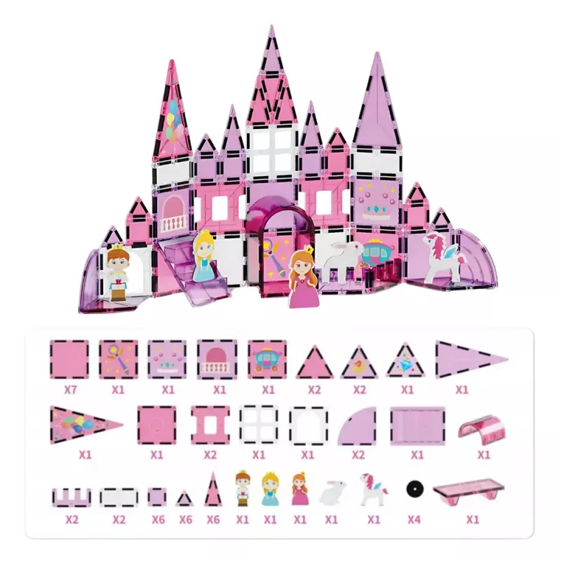 LEAN TOYS Magnetic Windows Blocks for Girls Pink 58 pcs.