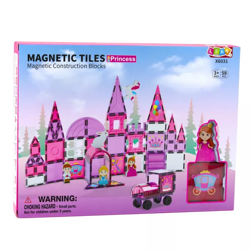 LEAN TOYS Magnetic Windows Blocks for Girls Pink 58 pcs.