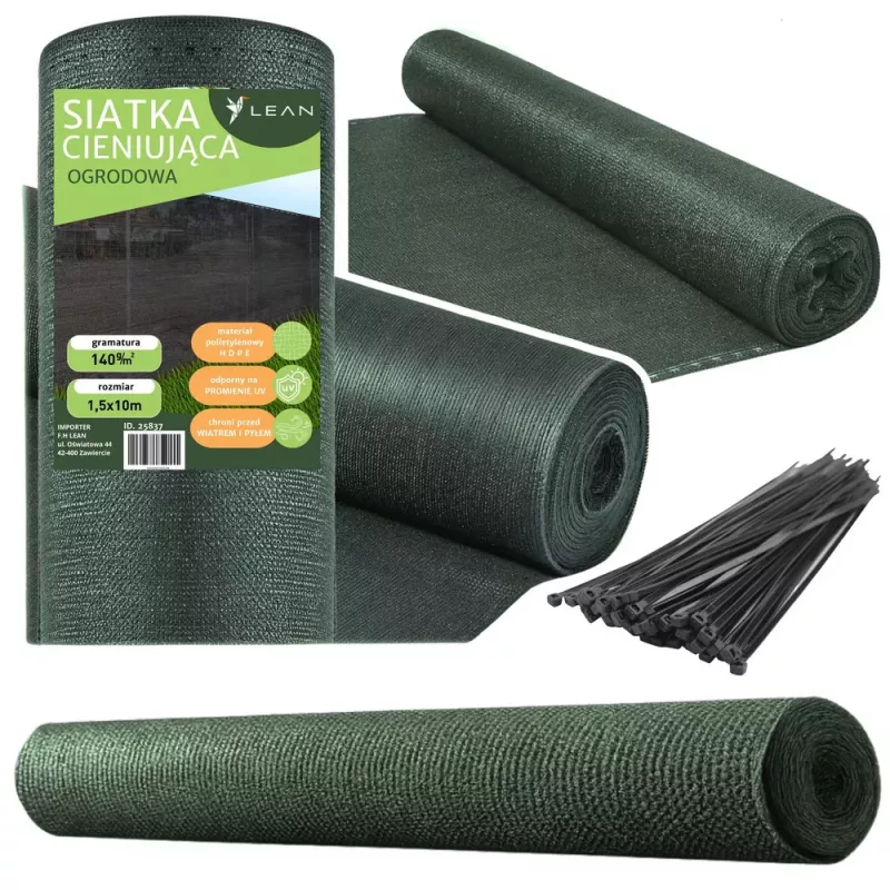 LEAN Ēnošanas tīkls žogam, maskēšanas tīkls, zaļš 1.5M 10M 140g/m²