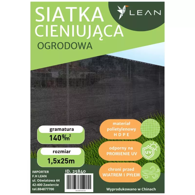 LEAN Ēnošanas tīkls žogam, maskējošs, zaļš, 1,5M 25M 140g/m²