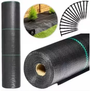 LEAN Melnais Agrotextils 1100cm x 50m UV 135g Nezāļu kontroles agrotextils + Enkuri