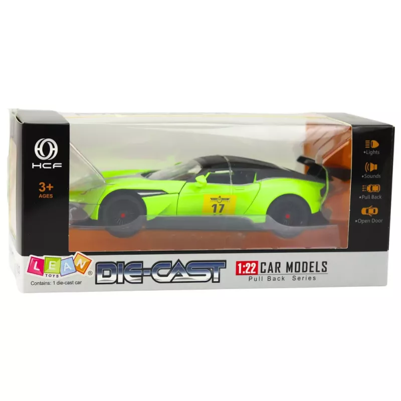 LEAN TOYS Sports Car With Pull-Back Drive Lights Sounds Green 1:22