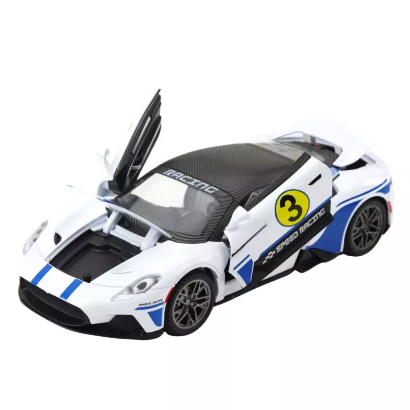 LEAN TOYS Metāla sporta auto ar gaismām un skaņām, balts, 1:22