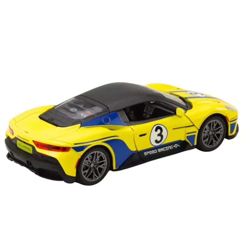 LEAN TOYS Metāla sporta auto ar gaismām un skaņām, dzeltens, 1:22