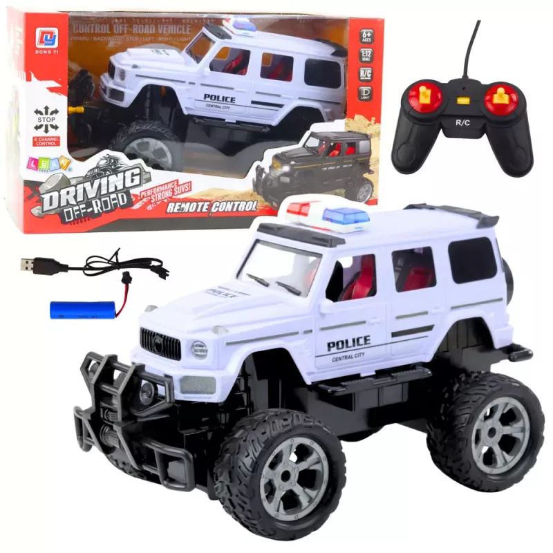 LEAN TOYS RC Policijas Apvidus Auto Balts 1:12