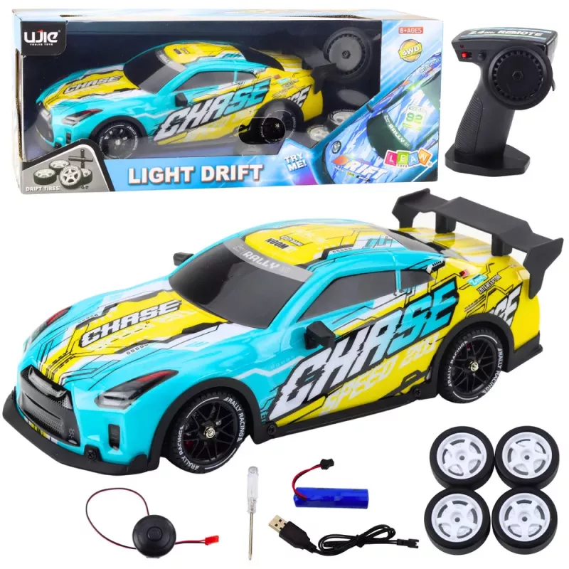 LEAN TOYS RC Remote Controlled Sports Car with Illuminated Drift Body Turquoise