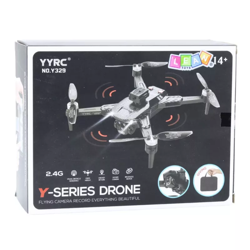 LEAN TOYS Drone Y329 HD Camera WiFi FPV Quadcopter ar LED gaismām, lietotnes vadība, melns ogleklis