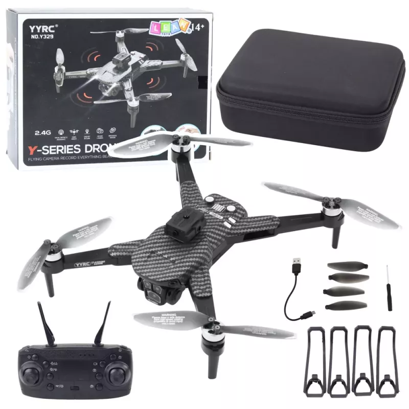 LEAN TOYS Drone Y329 HD Camera WiFi FPV Quadcopter ar LED gaismām, lietotnes vadība, melns ogleklis
