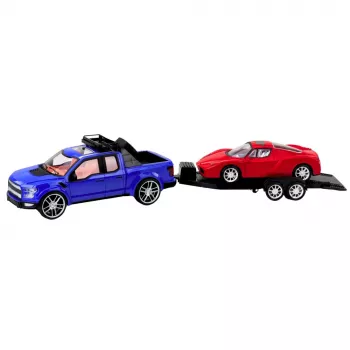 LEAN TOYS Bezceļu transportlīdzeklis ar evakuatoru un sporta auto komplekts