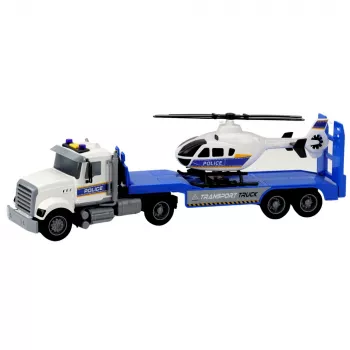 LEAN TOYS Policijas transporta kravas automašīna un helikopters ar gaismām un skaņām
