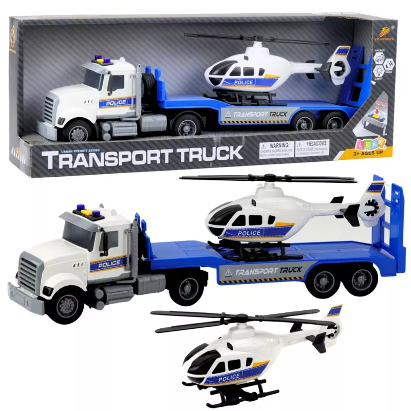 LEAN TOYS Policijas transporta kravas automašīna un helikopters ar gaismām un skaņām