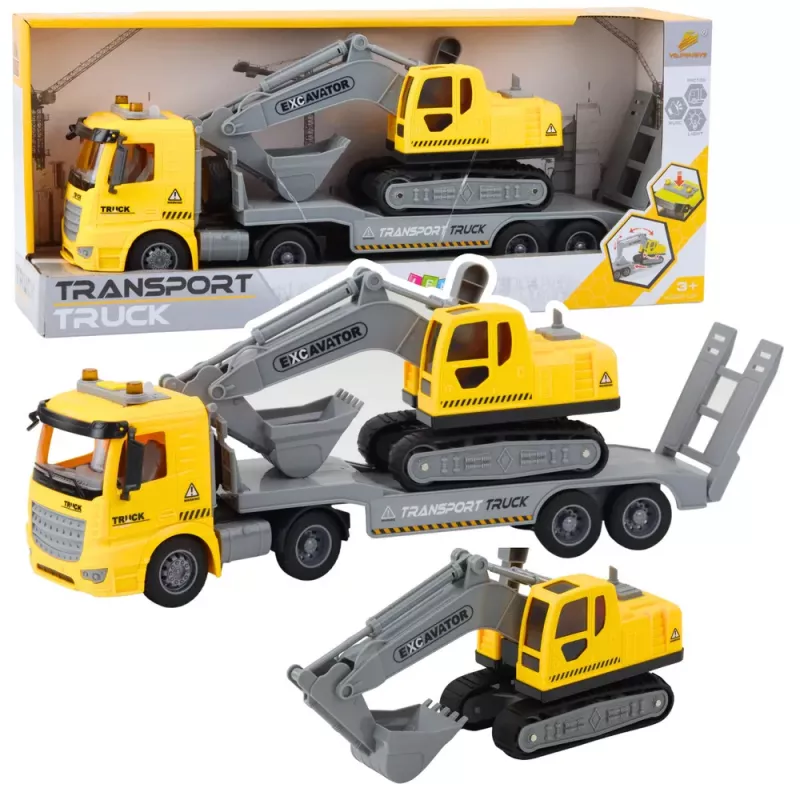 LEAN TOYS Kravas auto, evakuators, kāpurķēžu ekskavators ar kustīgām gaismām un skaņām, dzeltens