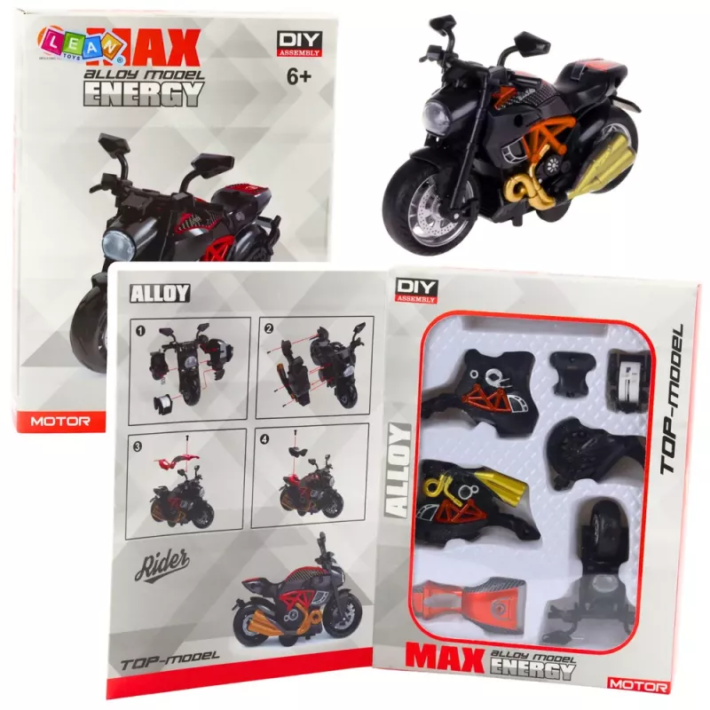 LEAN TOYS Motocikls pašmontāžai ar skrūvēm Metāls 1:14 DIY Melns un Oranžs