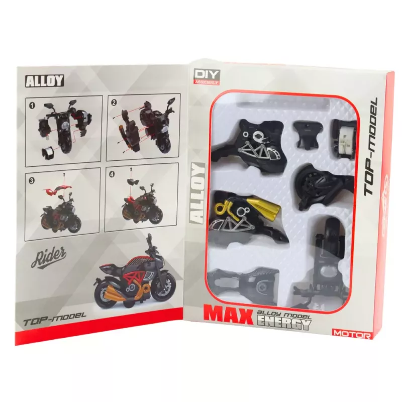 LEAN TOYS Motocikls, ko salikt ar skrūvēm, metāls 1:14 DIY, melns zelts elementi