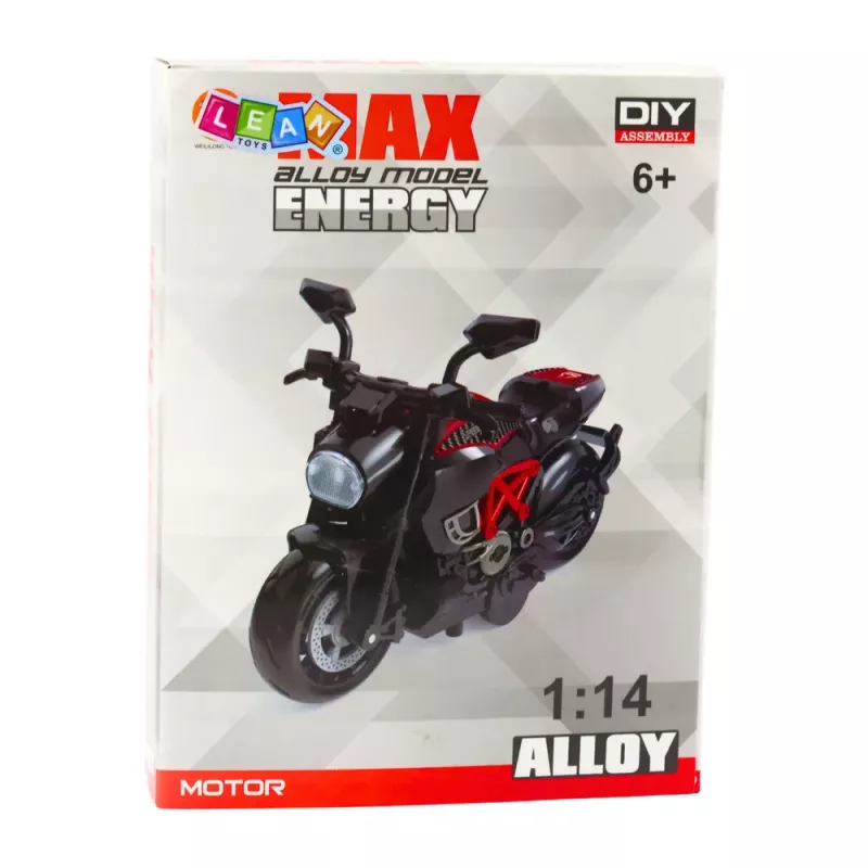 LEAN TOYS Motocikls, ko salikt ar skrūvēm, metāls 1:14 DIY, melns zelts elementi