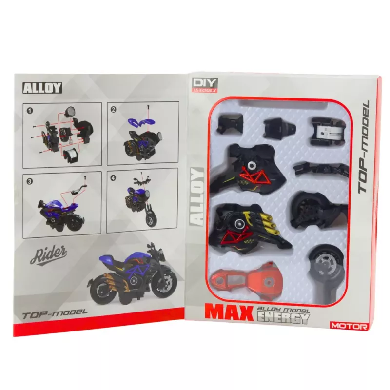LEAN TOYS Motocikls, ko salikt ar skrūvēm, metāla 1:14 DIY, melns un sarkans