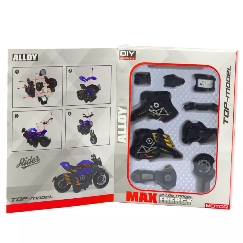 LEAN TOYS Motocikls Saliekams Skrūvējams Metāla 1:14 DIY Zelta Elementi Melns