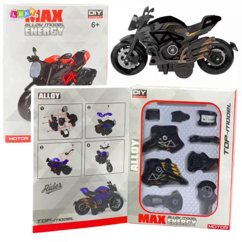 LEAN TOYS Motocikls Saliekams Skrūvējams Metāla 1:14 DIY Zelta Elementi Melns