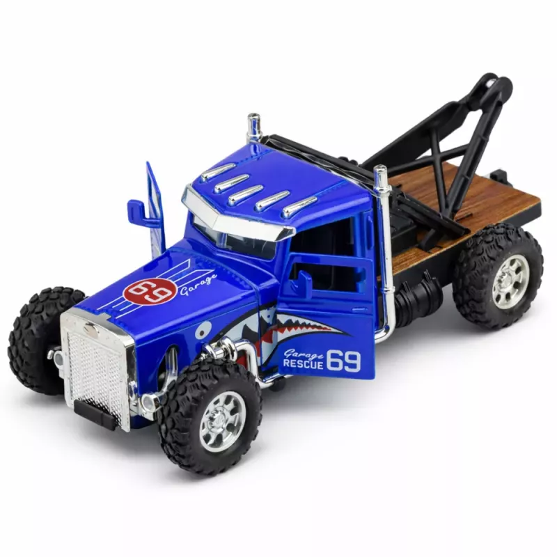 LEAN TOYS Classic Tow Truck With Pull-Back Drive, Metal, Opening Doors, 1:32 Mix