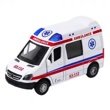 LEAN TOYS Ātrā palīdzība Metāla Pull Back Motorizēta Gaismas Skaņas Balta 1:32
