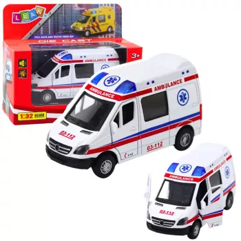 LEAN TOYS Ātrā palīdzība Metāla Pull Back Motorizēta Gaismas Skaņas Balta 1:32