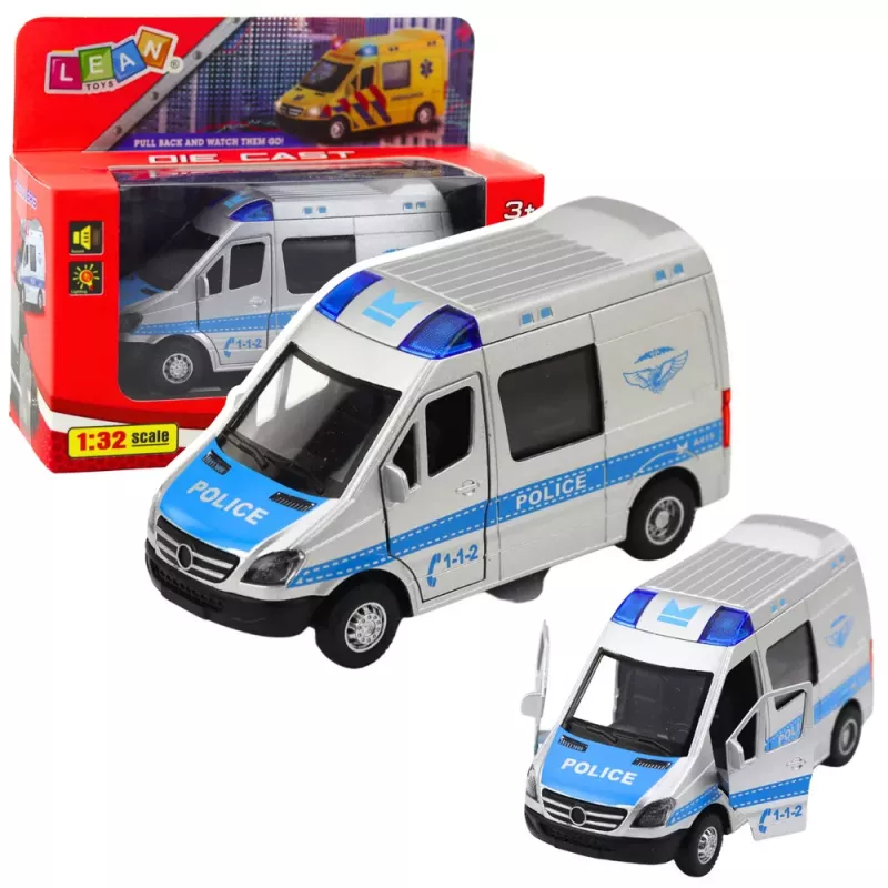 LEAN TOYS Metāla policijas automašīna ar atsitiena motoru, gaismām un skaņām 1:32