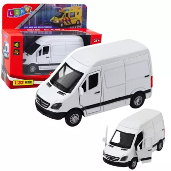 LEAN TOYS Metāla piegādes kravas automašīna ar atsitiena motoru, gaismām, skaņām, balta 1:32
