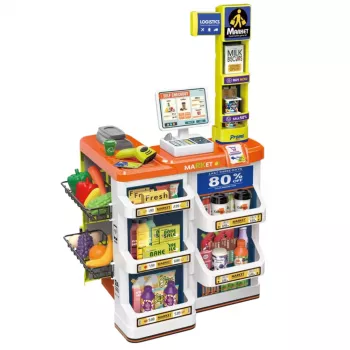 LEAN TOYS Shop Set Kases aparāts, Ratiņi, Skeneris, Lielveikals, Bērnu veikals