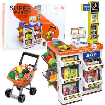 LEAN TOYS Shop Set Kases aparāts, Ratiņi, Skeneris, Lielveikals, Bērnu veikals