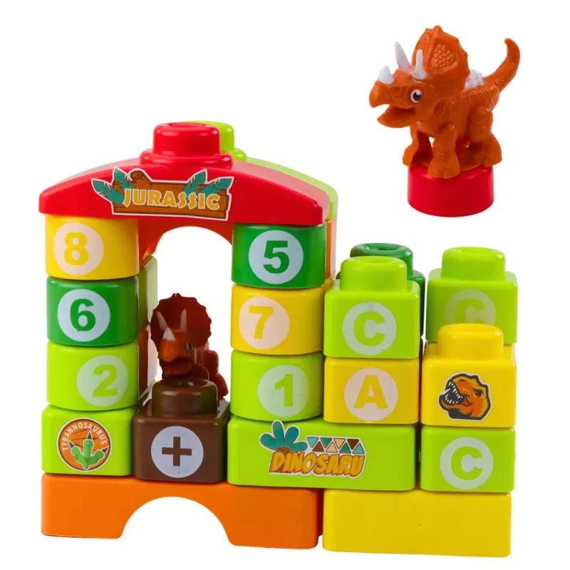 LEAN TOYS Izglītojoši konstruktīvie bloki mugursomā Dinozauri Cipari Burti 49 gab.