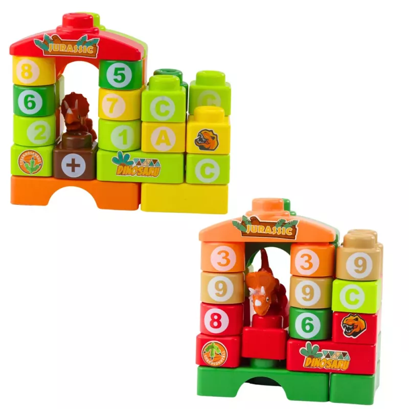 LEAN TOYS Izglītojoši konstrukcijas bloki maisā Dinozauri Cipari Burti 91 gab.