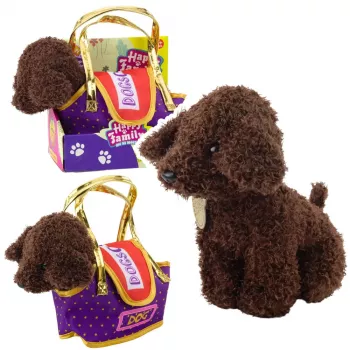 LEAN TOYS Poodle Dog in Velcro Bag, Cuddly Toy, Dark Brown