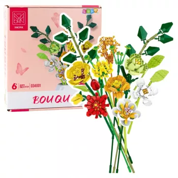 LEAN TOYS Būvbloķi Dekoratīvs krāsainu ziedu pušķis 827 gab.