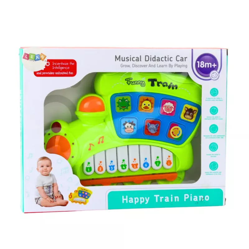 LEAN TOYS Izglītojošas elektriskās klavieres mazuļiem Lokomotīve Zaļa