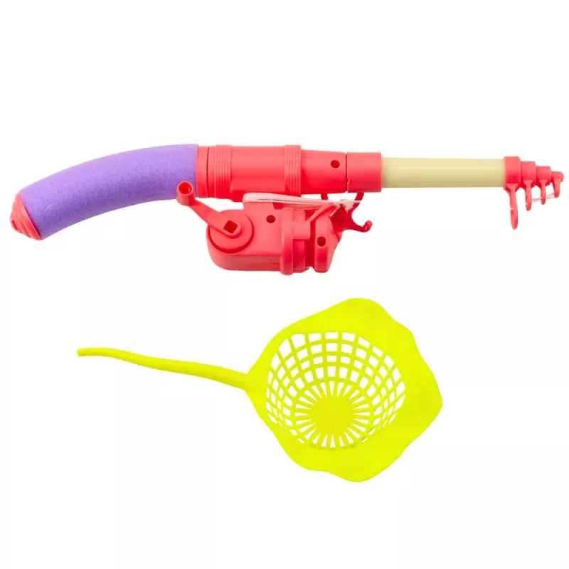 LEAN TOYS Makšķerēšanas komplekts: Krabju galds, 10 zivis, makšķere, sietiņš, rozā