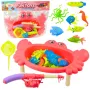 LEAN TOYS Makšķerēšanas komplekts: Krabju galds, 10 zivis, makšķere, sietiņš, rozā