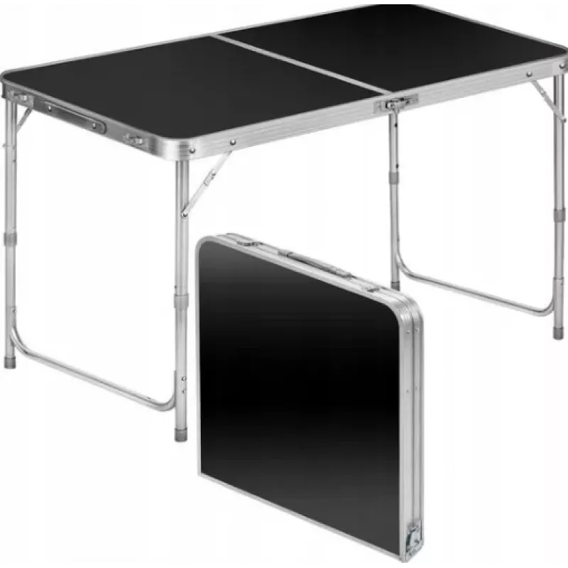 LEAN Saliekamais Kempinga Galds Regulējams Alumīnija Melns 120x60cm