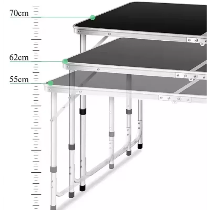 LEAN Saliekamais Kempinga Galds Regulējams Alumīnija Melns 120x60cm