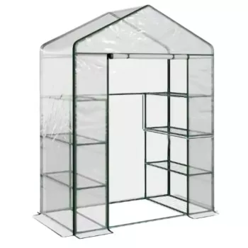 LEAN Mini balkona dārza siltumnīca ar 4 metāla plauktiem, PVC plēvi, 195 x 143 x 73 cm